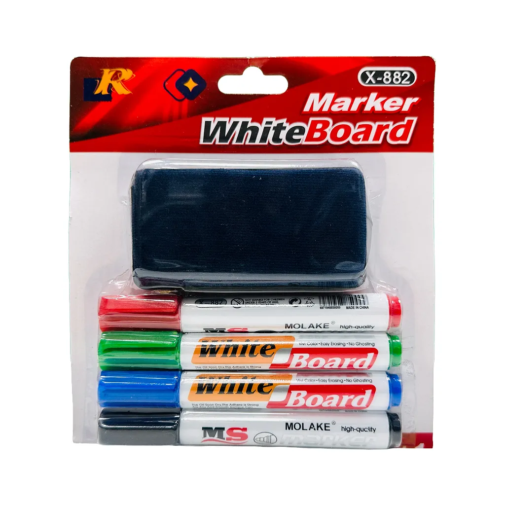 Whiteboard Marker Set with Eraser (4 Colors)