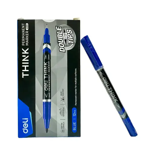 DELI THINK PERMANENT MARKER 2TIP BLUE 1PC