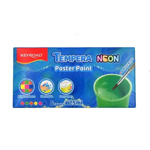 KEYROAD TEMPERA NEON POSTER PAINT 6*25ML+1BRUSH 1BOX 