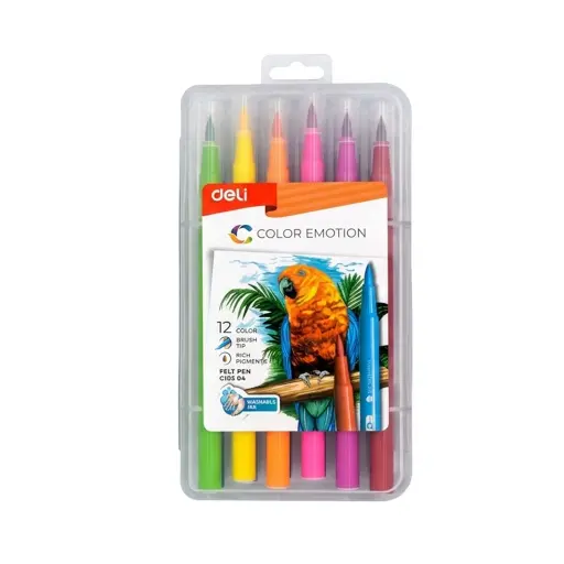 DELI COLOR EMOTION BRUSH TIP FELT PENS (12 COLORS, 1 SET)
