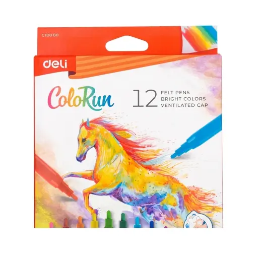 DELI COLORUN FELT PENS (12 COLORS, 1 SET)